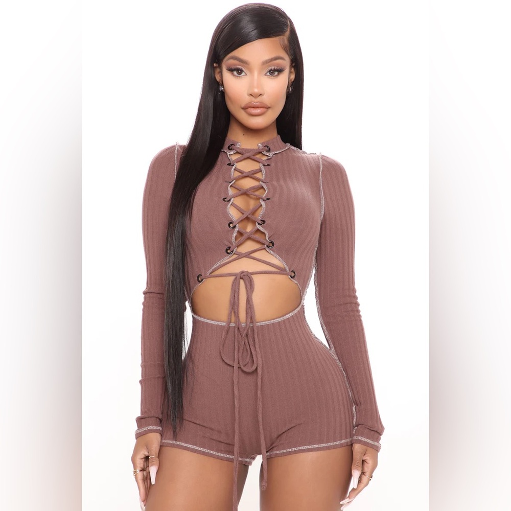 Fashion Nova Keep It Sexy Knit Romper - Mocha🤎